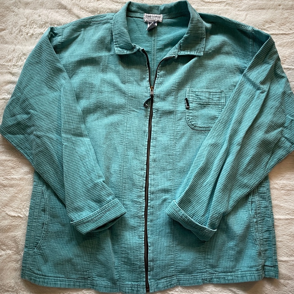 Vintage Ezze Wear Cord Cotton Collection Outdoor Teal Full Zip Jacket Large